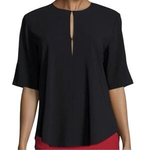 Theory Black Antazie Silk Keyhole Neck Crew Neck Short Sleeve Top In Size P